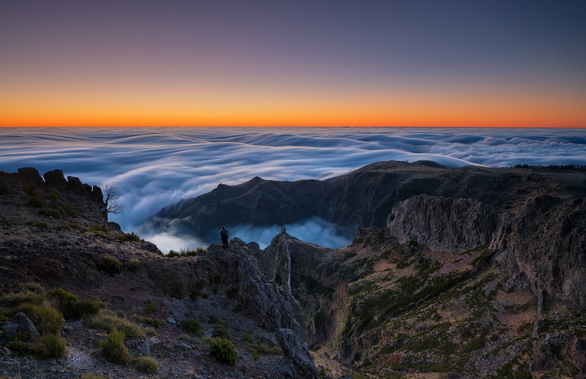 Sunrise above the clouds on Madeira's mountain peaks